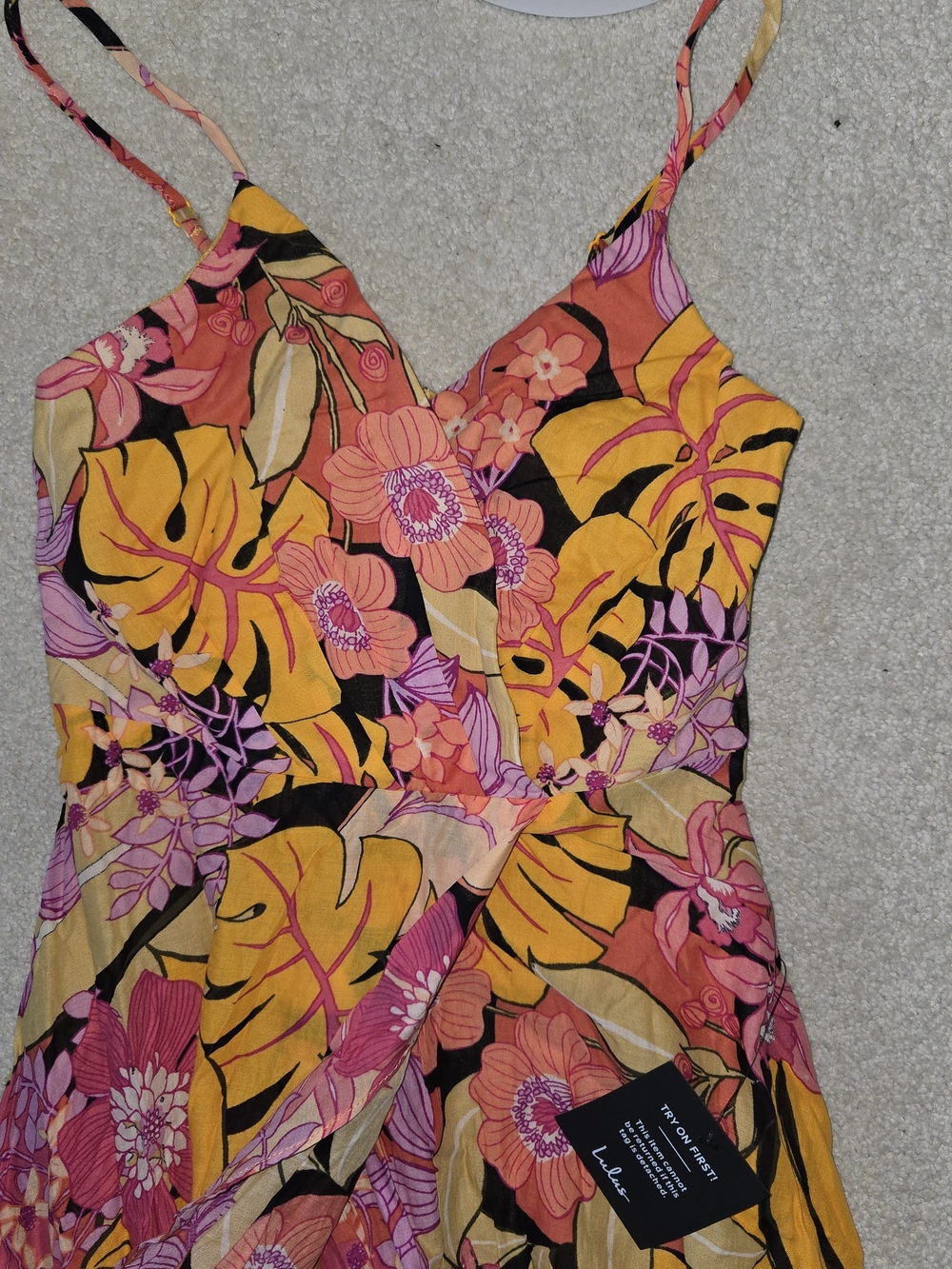 NWT Lulu's Vibrant Tropical Maxi Dress - Black, Pink & Orange Womens XS - Picture 9 of 11